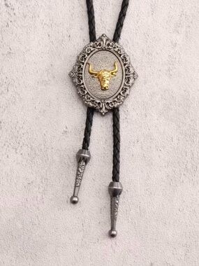 Western Bull Head Bolo Tie in Black and Gold